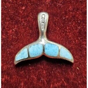 Marahlago Larimar Sterling Silver Whale Tail Pendant Charm